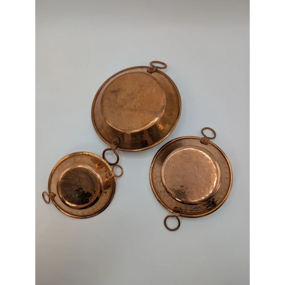 Vintage Mini Copper Cazo Set of 3 Hammered Mexican Style Cazo Pans